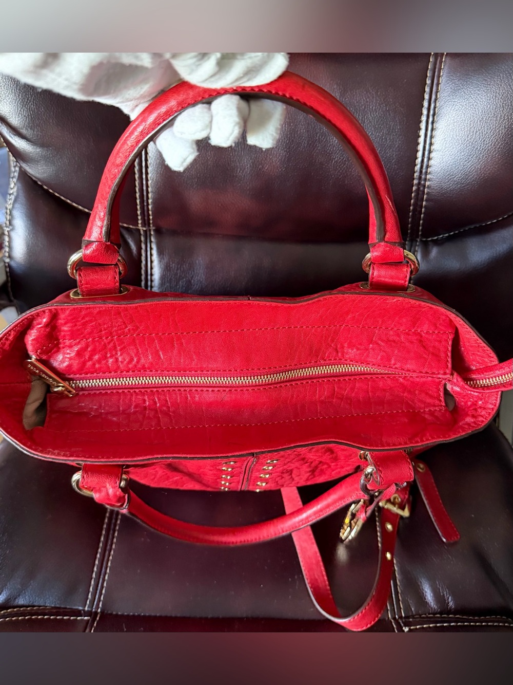 Michael Kors Red Leather Studded Tote with Gold Hardware - Picture 15 of 17